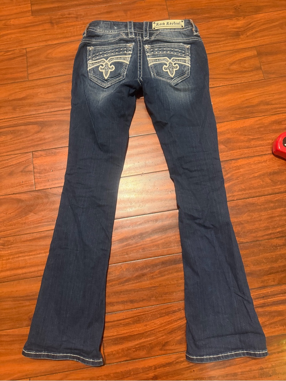 Rock Revival Indigo Boot Cut Jeans with White Contrast Stitching - Picture 10 of 13